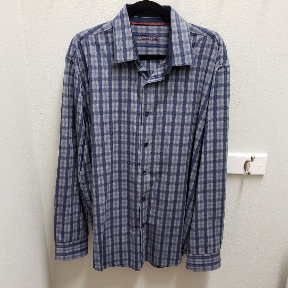 Tasso Elba XXL 100% Cotton Mens Blue Plaid Shirt